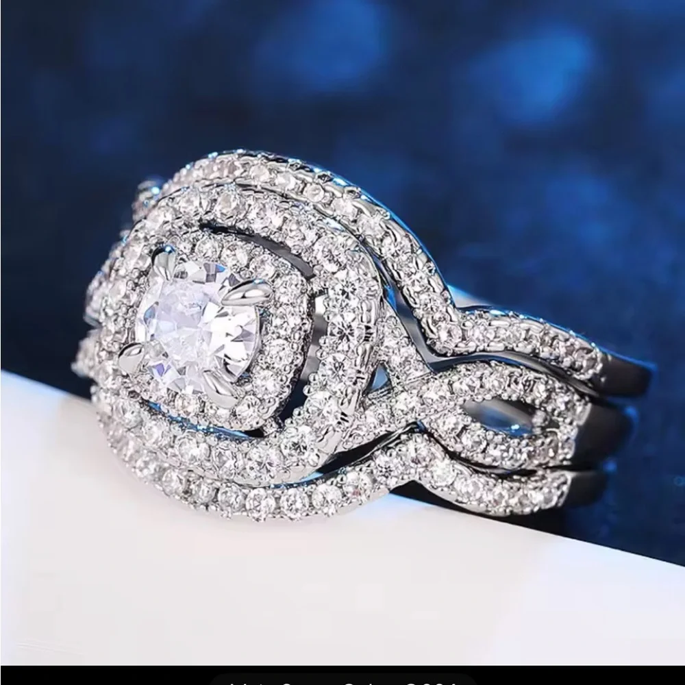 Sparkly CZ Elegant Silver Diamond Ring Wedding  Size 10